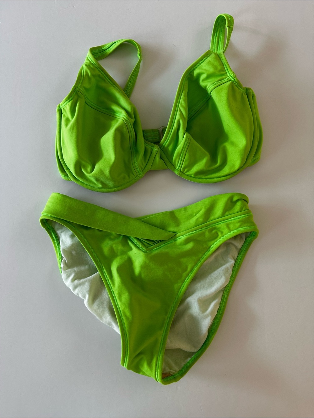 Swim Systems Women’s Vintage Style Neon Green High Waist Bikini, M Bottoms 36D
